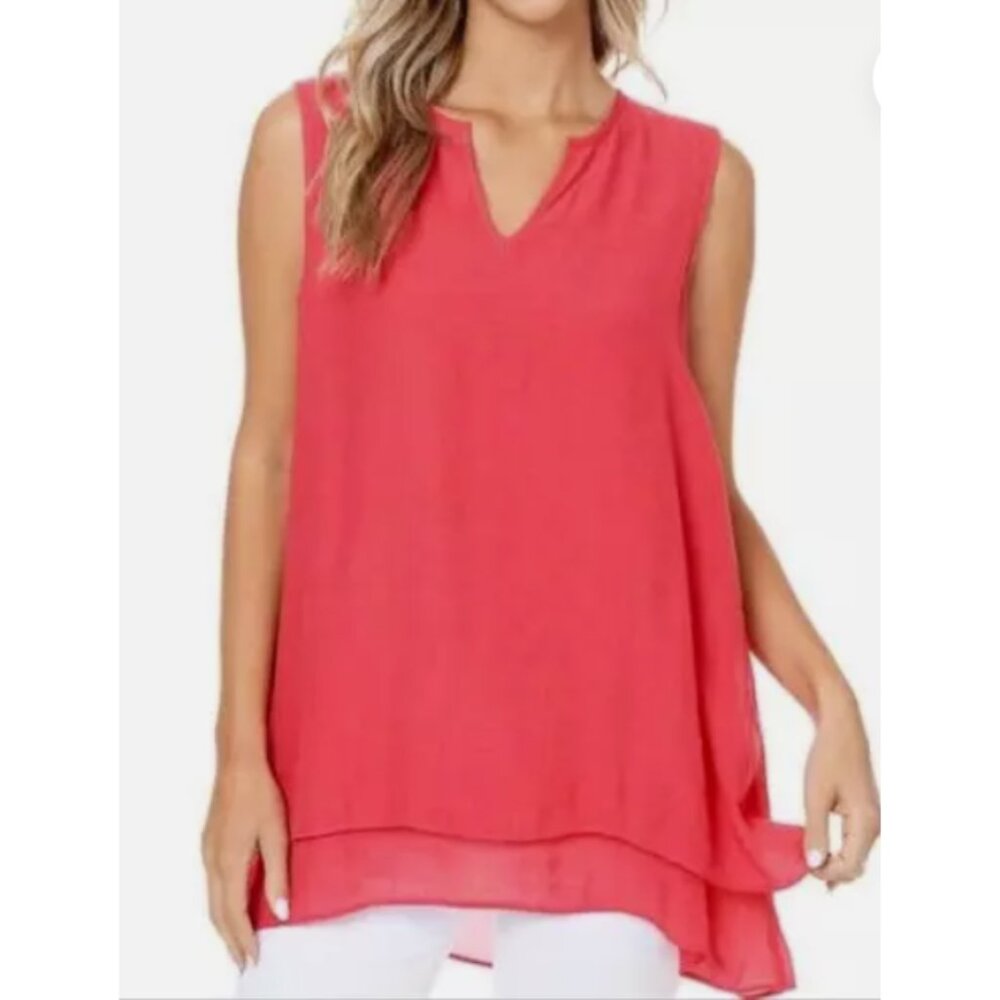 Valentine’s Day Cristina B Sleeveless Tunic Flowy Tank Medium Pink Blouse Hi-Low